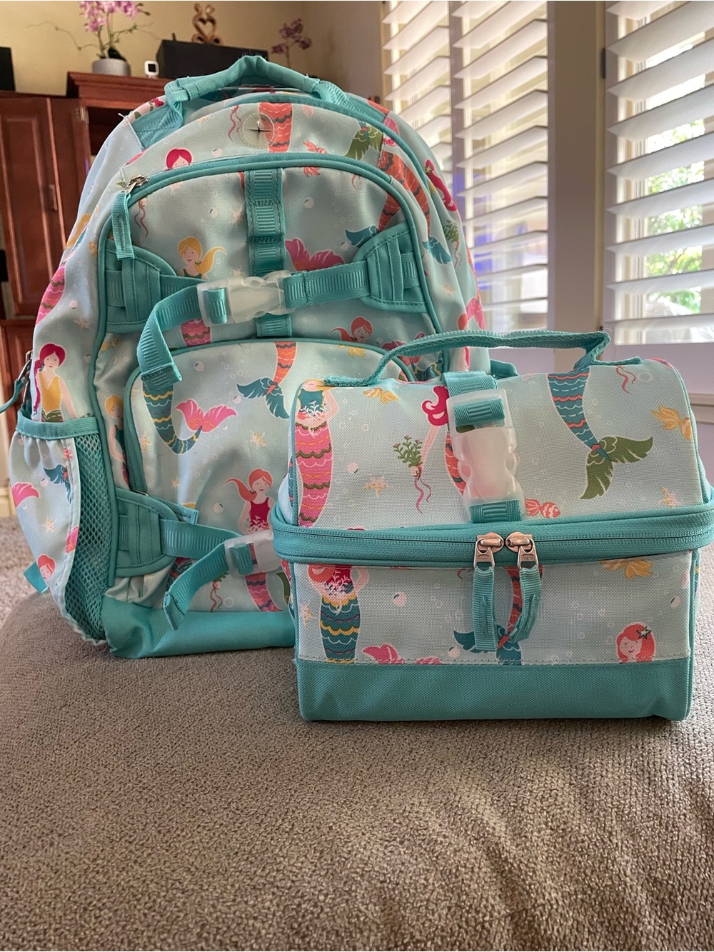 Pottery Barn Kids mermaid large backpack and lunch box set